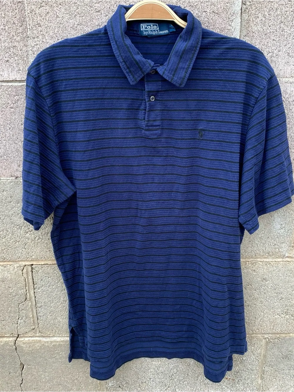 Vintage Polo Ralph Lauren 100% Pima Cotton Pony Blue Shirt Short Sleeve Large